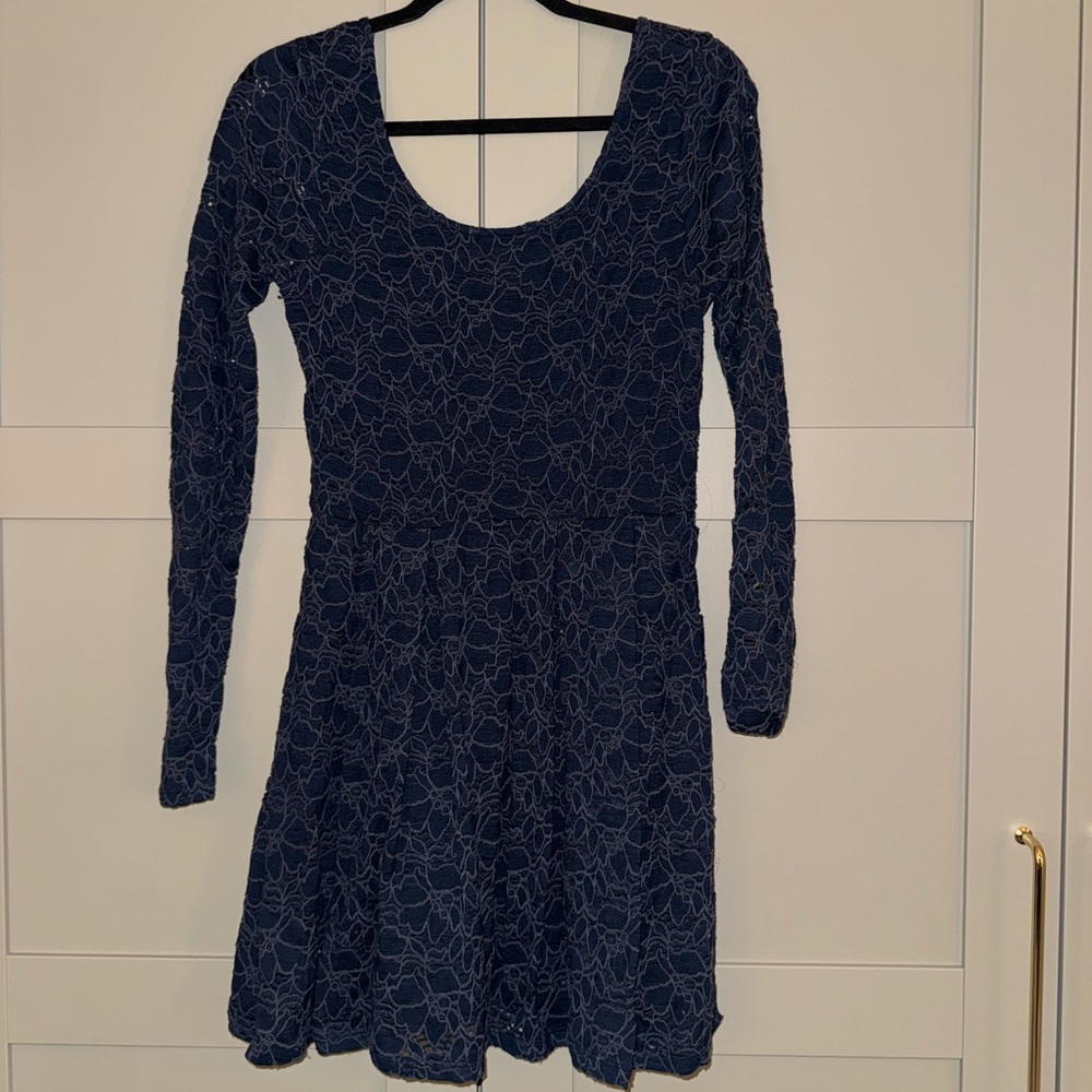 Free People Midnight Blue Floral Lace Dress